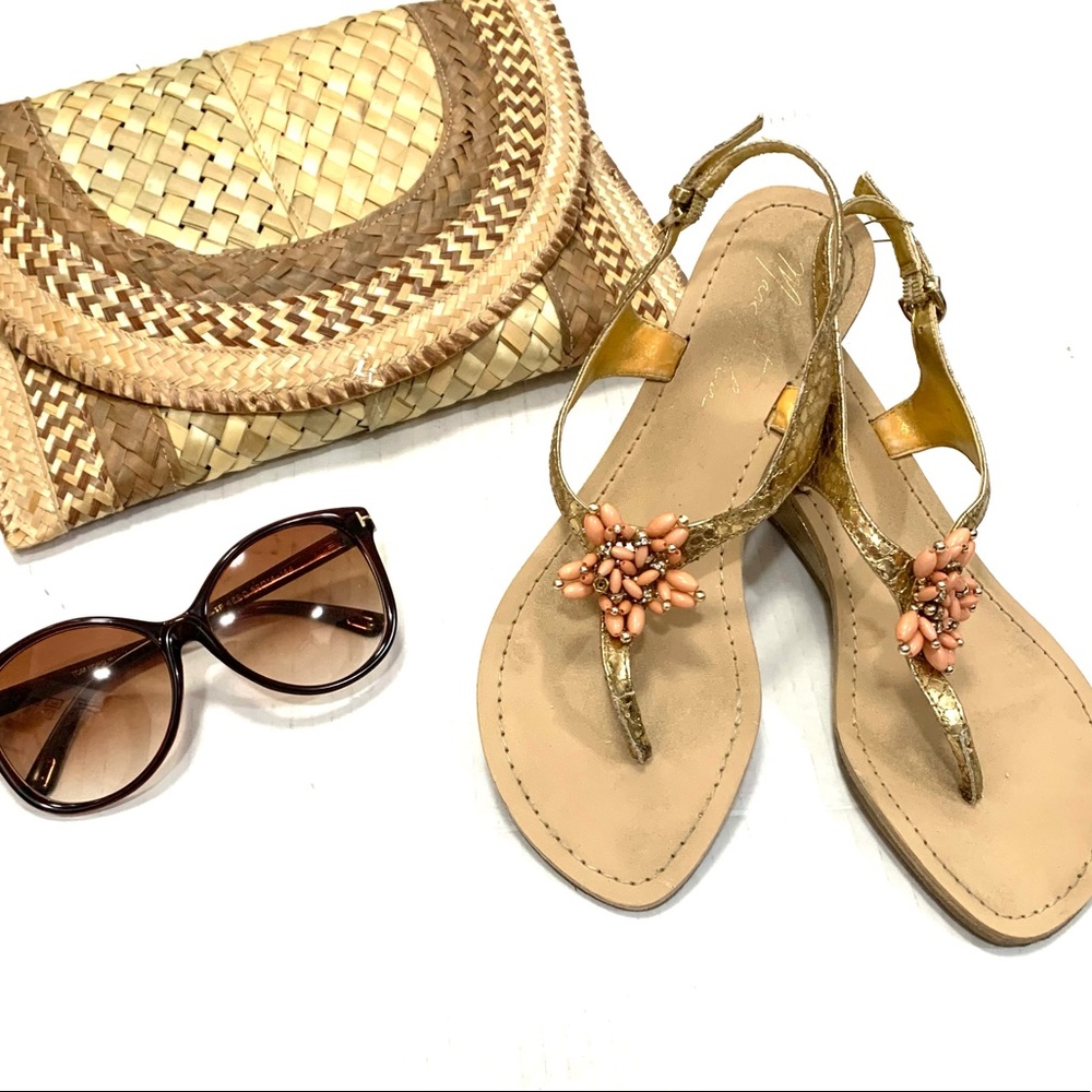 Marc Fisher Beaded Metallic Gold Boho Sandals